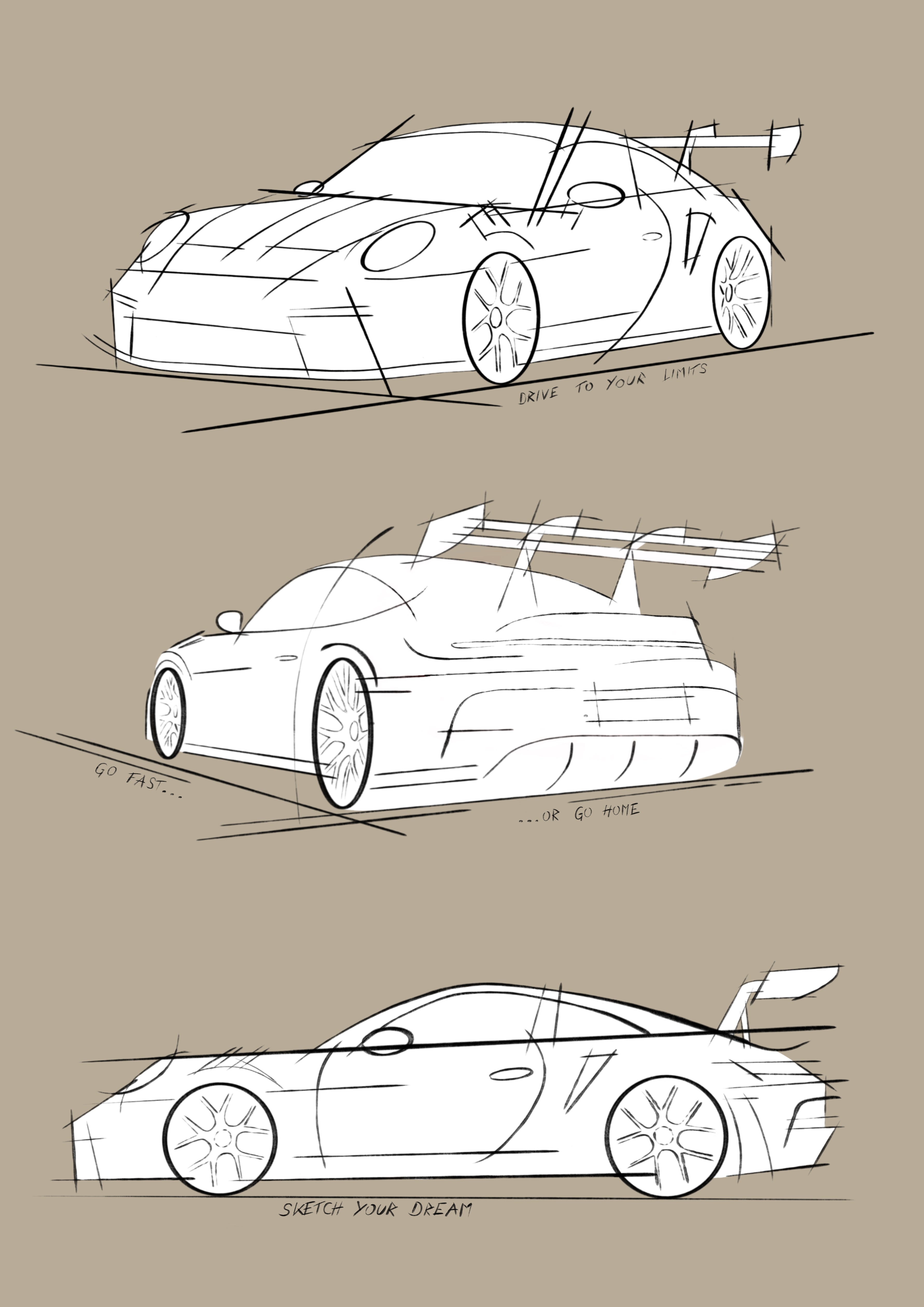 Sportwagen skizze 31x44 cm