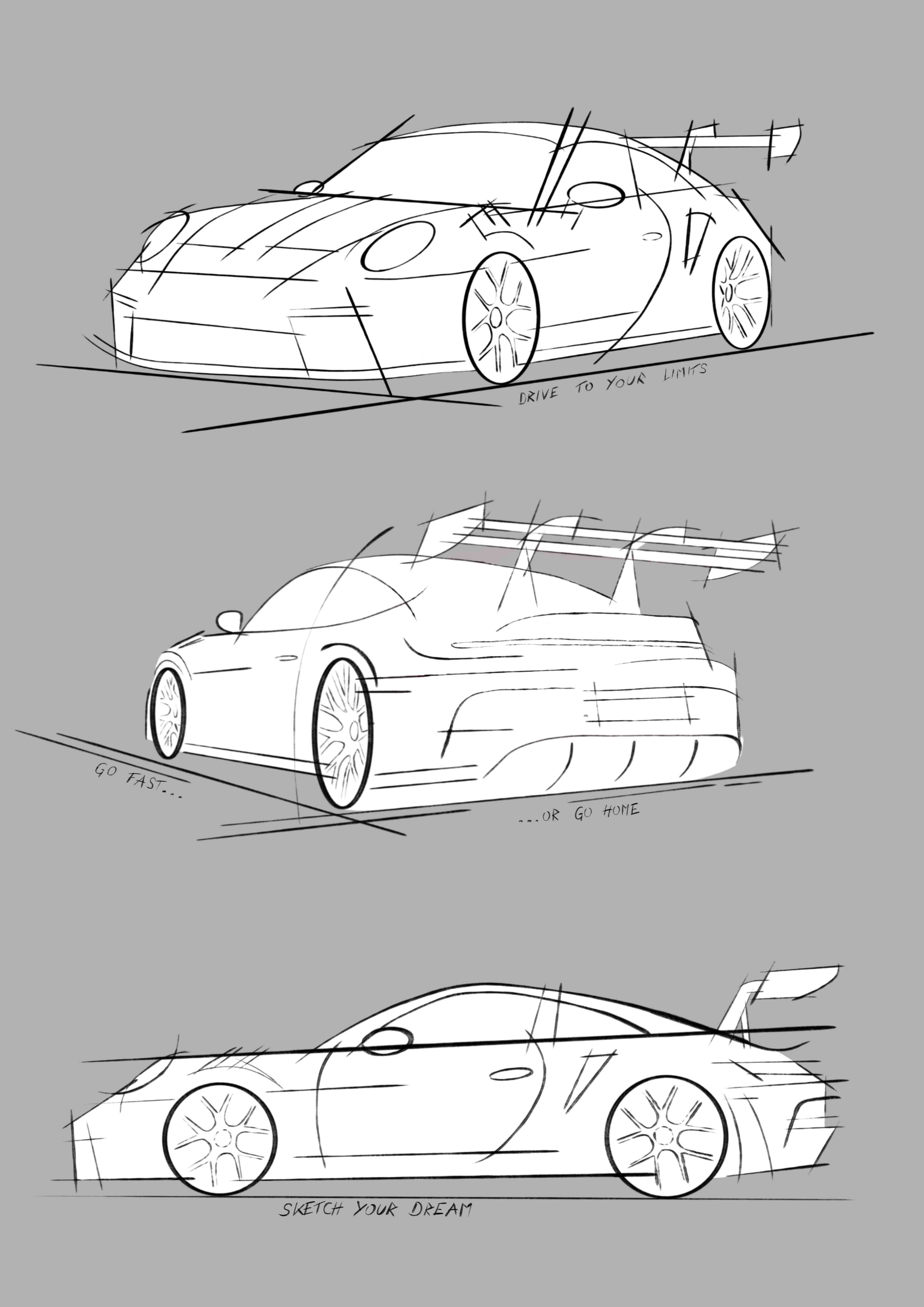 Sportwagen skizze 31x44 cm