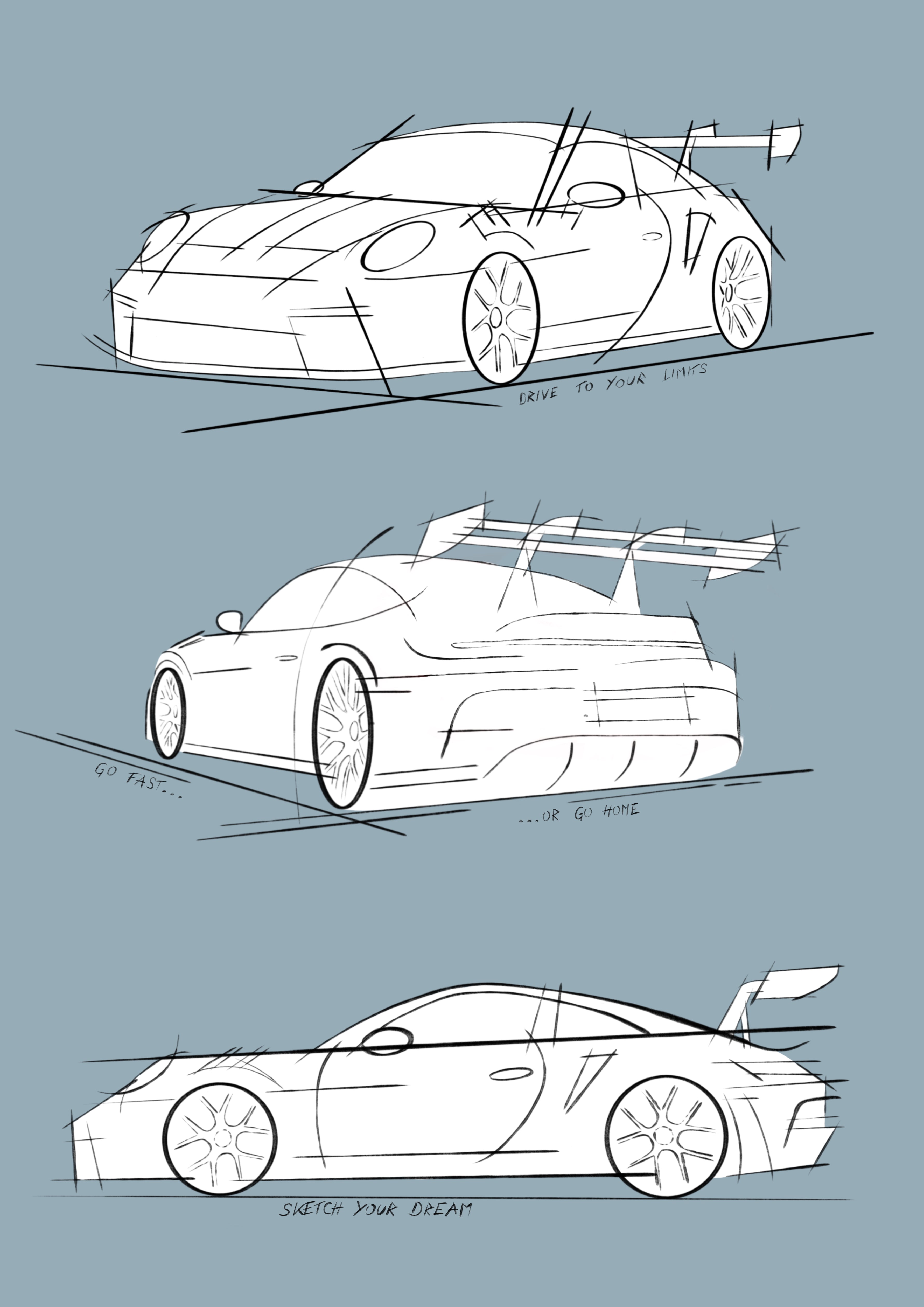 Sportwagen skizze 31x44 cm