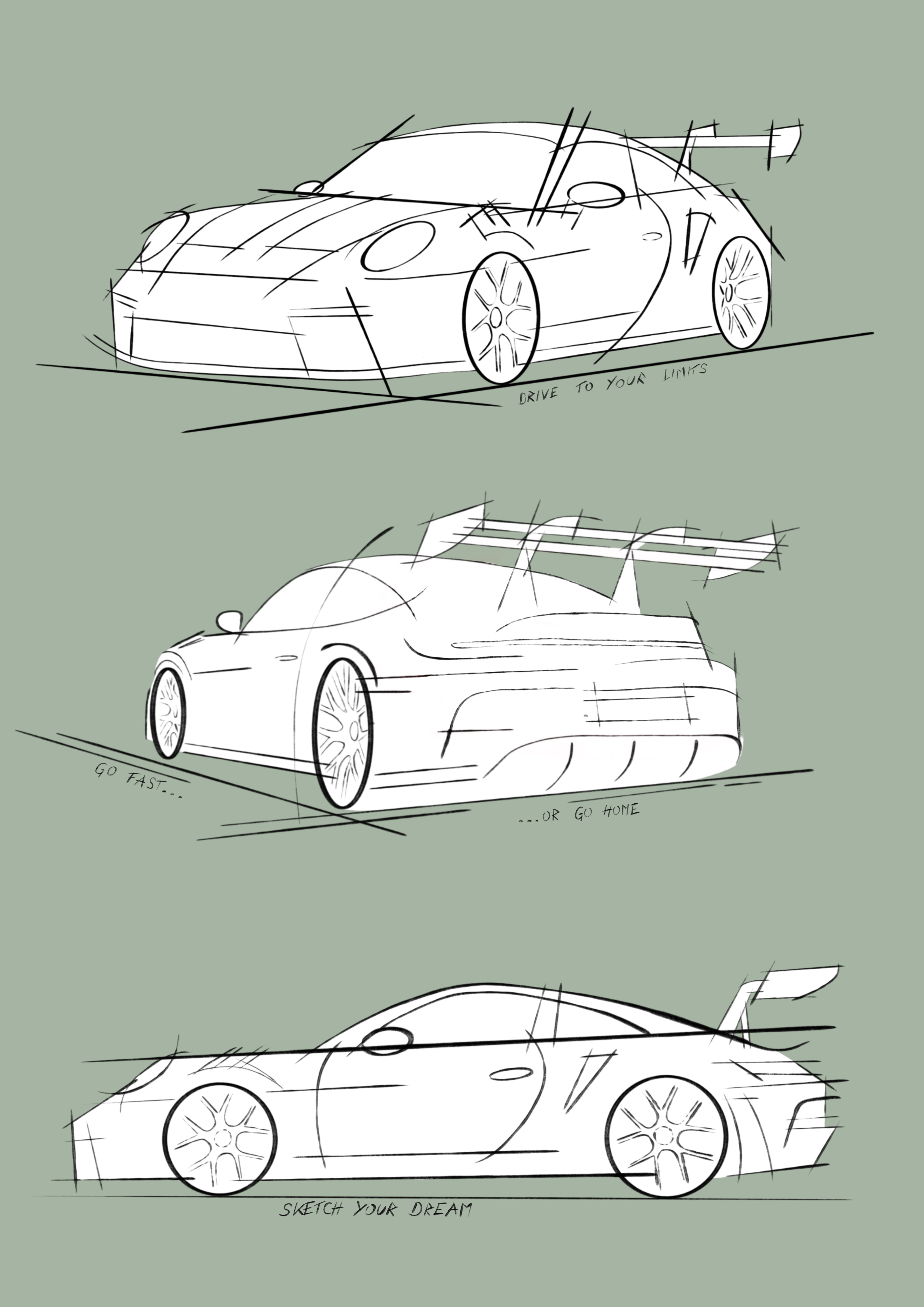 Sportwagen skizze 31x44 cm