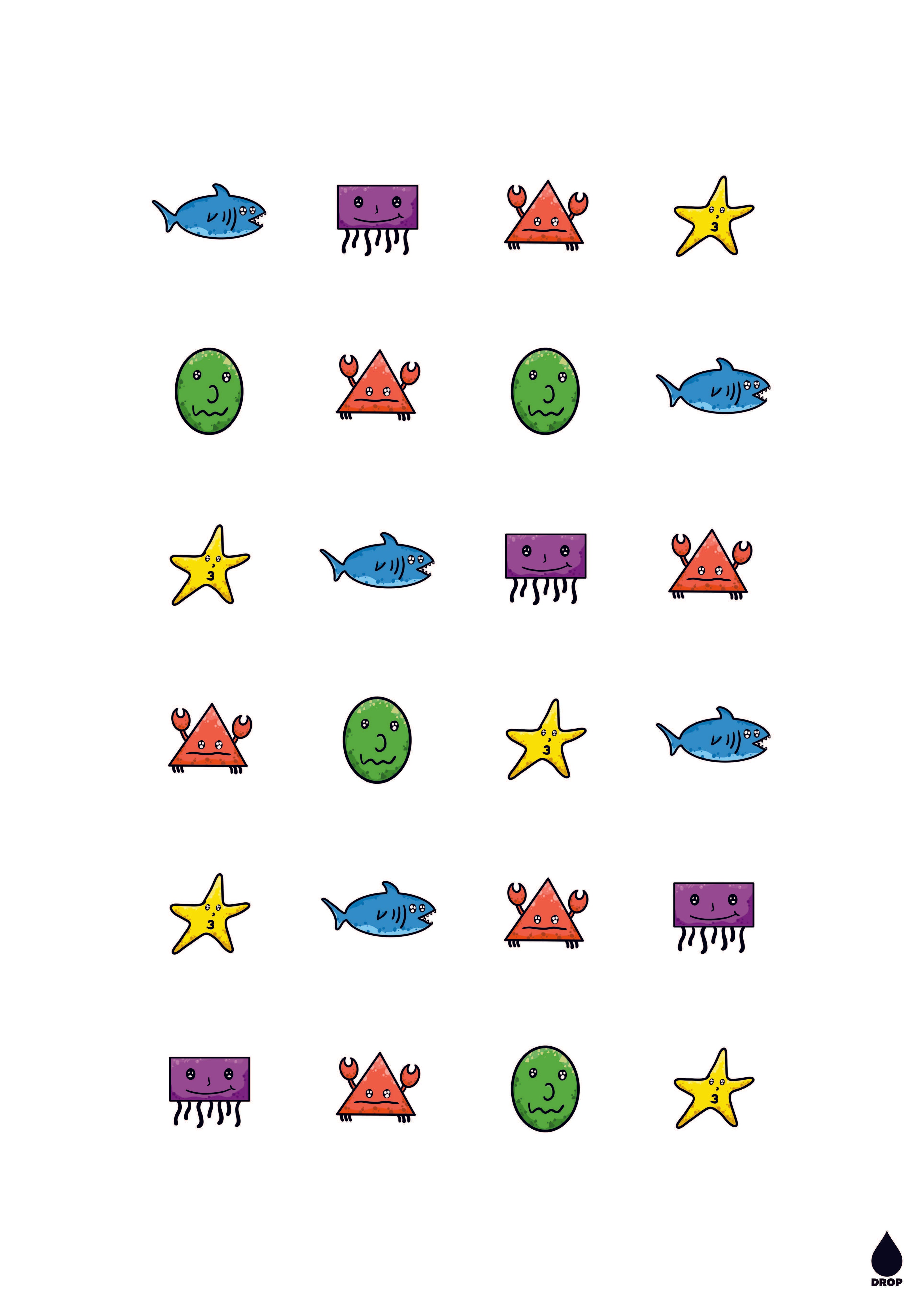 Sammlung Meerestiere 31x44 cm